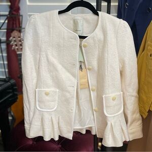 Anthropology by Elevenses Ivory Pleated Blazer